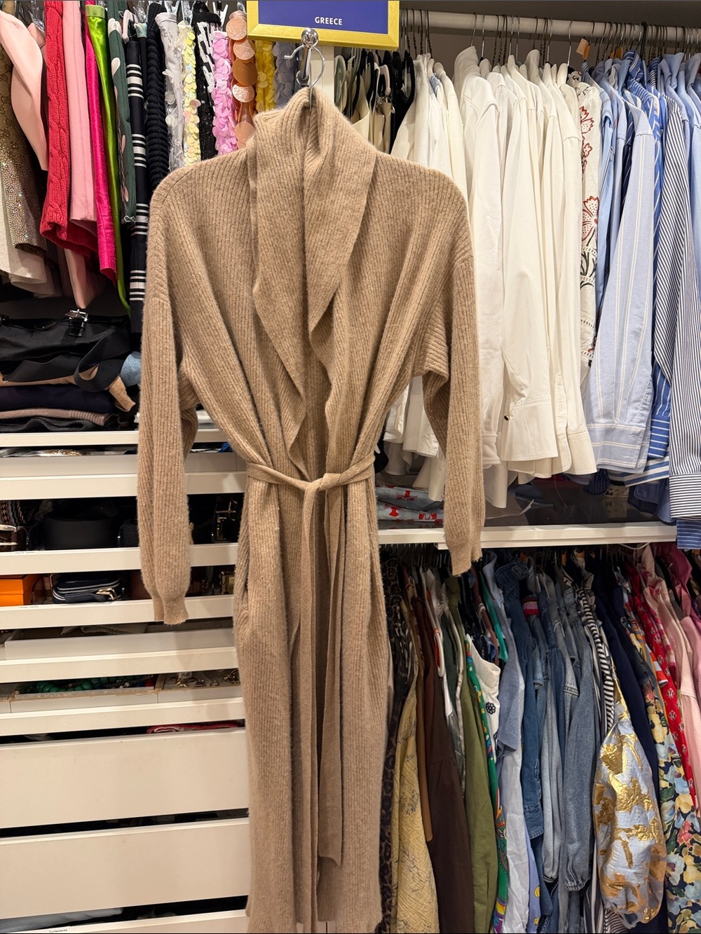 Nordstrom Camel Long Knit Belted Duster